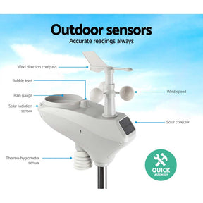 Devanti Wireless WiFi Professional Weather Station Solar Sensor LCD UV Light - SportZone.co.nz