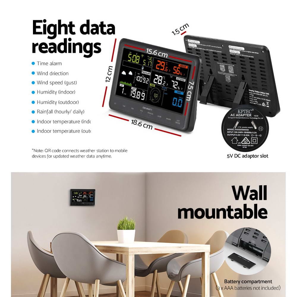 Devanti Wireless WiFi Professional Weather Station Solar Sensor LCD UV Light - SportZone.co.nz