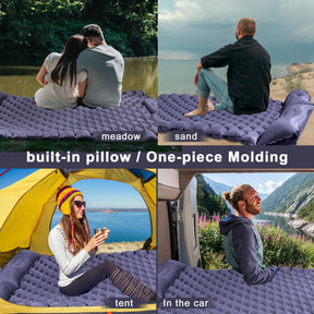 Double Camping Pad with Built - in Pillow: Foot Pump Inflatable Mattress for Tent/Backpacking – Ultralight, Foldable (Dark Blue) - SportZone.co.nz