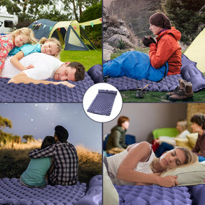 Double Camping Pad with Built - in Pillow: Foot Pump Inflatable Mattress for Tent/Backpacking – Ultralight, Foldable (Dark Blue) - SportZone.co.nz