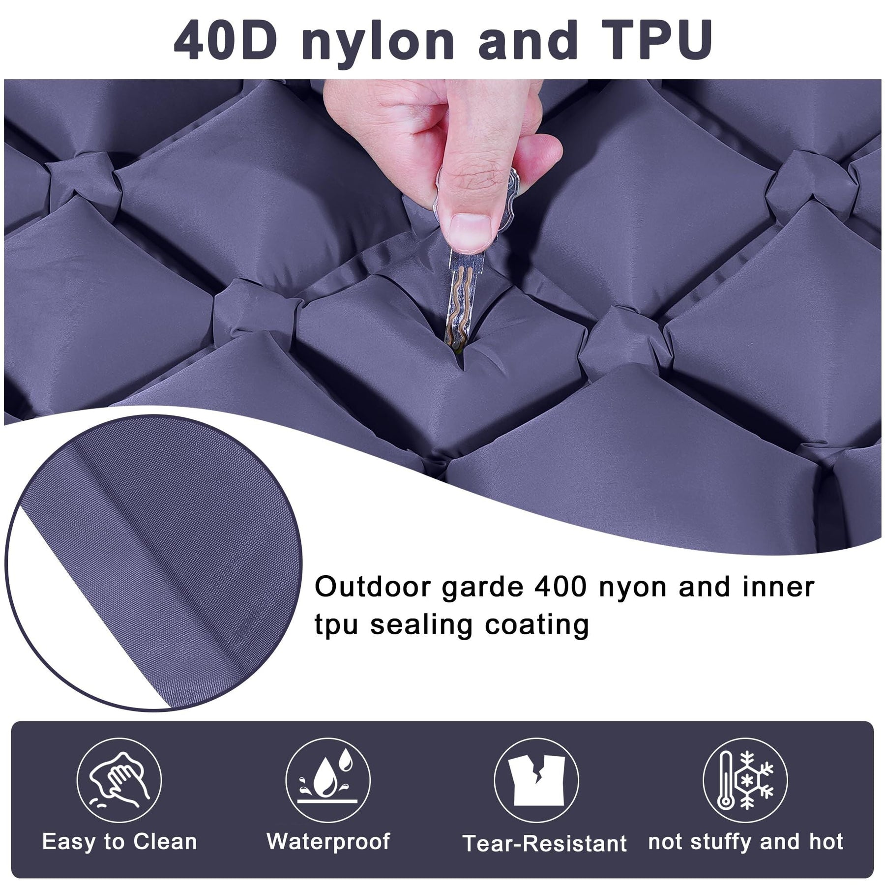 Double Camping Pad with Built - in Pillow: Foot Pump Inflatable Mattress for Tent/Backpacking – Ultralight, Foldable (Dark Blue) - SportZone.co.nz