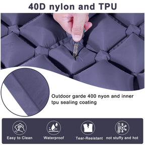 Double Camping Pad with Built - in Pillow: Foot Pump Inflatable Mattress for Tent/Backpacking – Ultralight, Foldable (Dark Blue) - SportZone.co.nz