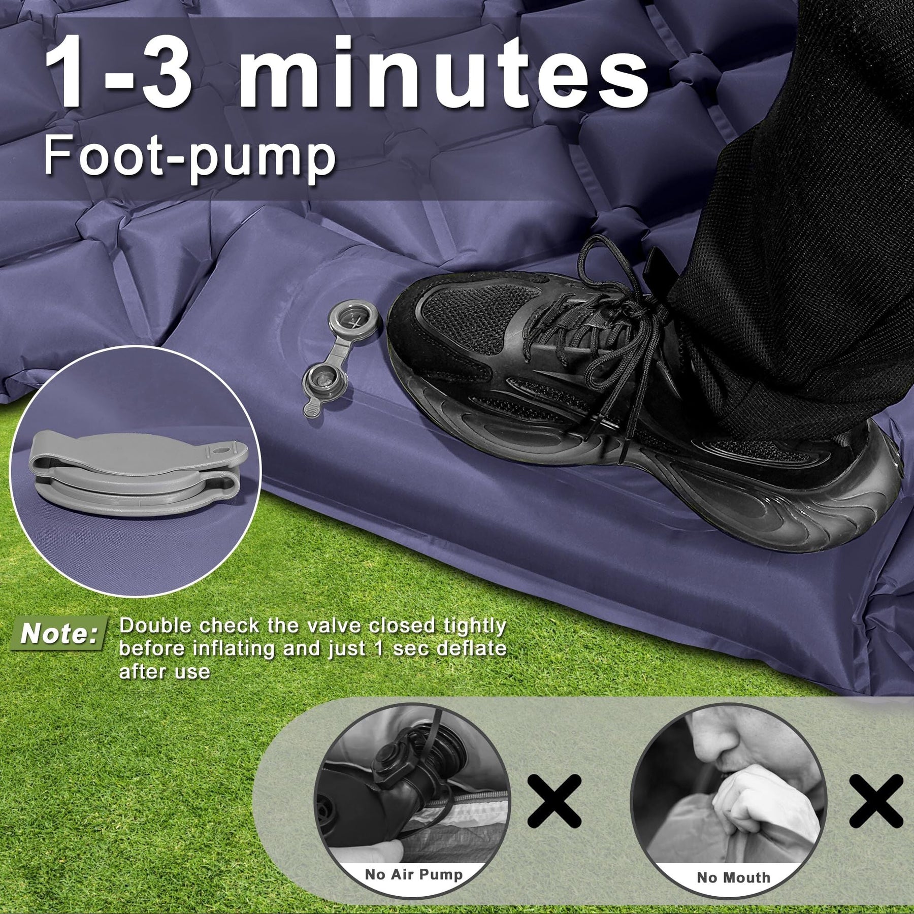 Double Camping Pad with Built - in Pillow: Foot Pump Inflatable Mattress for Tent/Backpacking – Ultralight, Foldable (Dark Blue) - SportZone.co.nz
