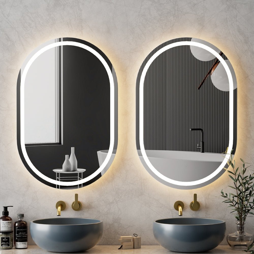 Embellir 2 LED Wall Mirror With Light 50X75CM Bathroom Decor Oval Mirrors Vanity - SportZone.co.nz