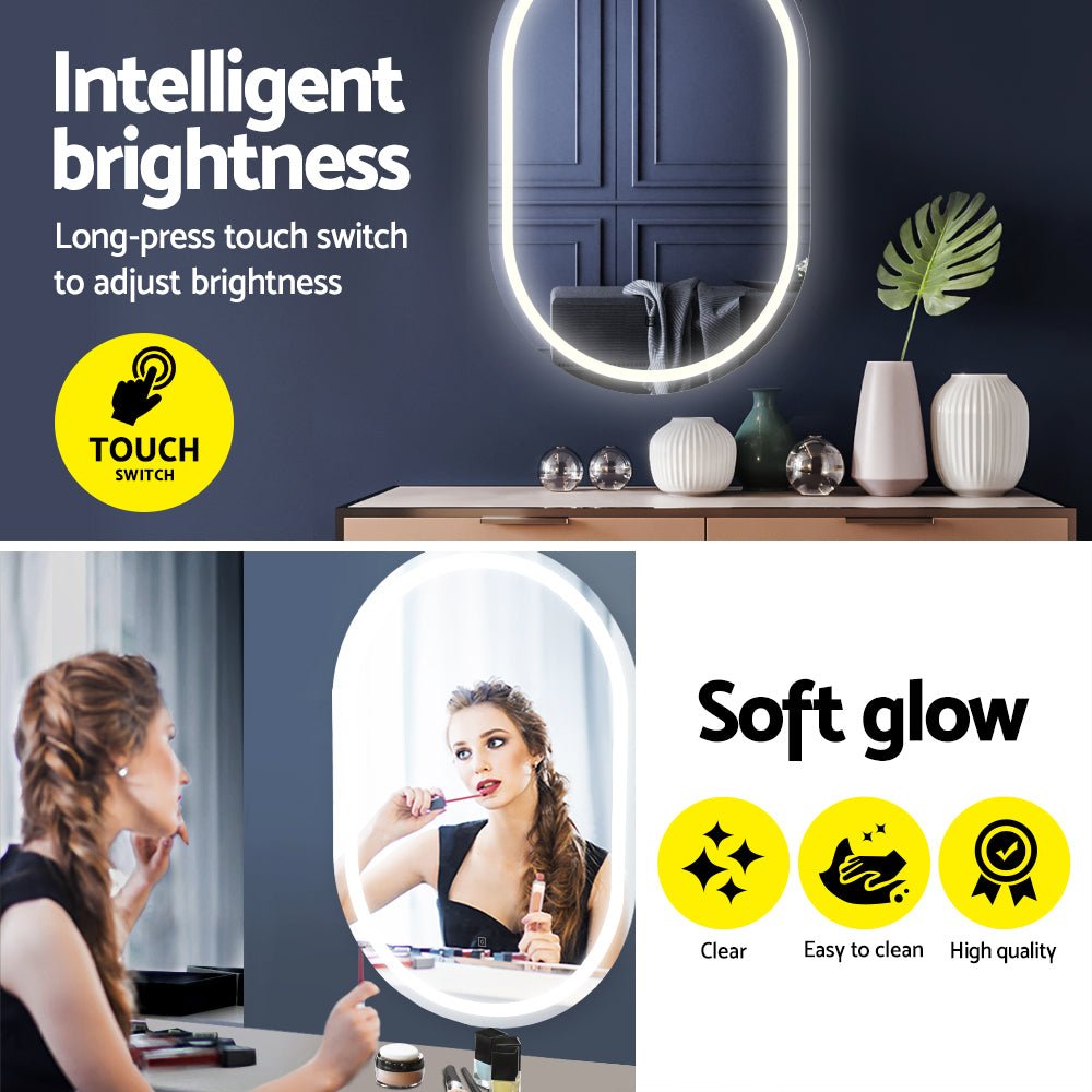 Embellir 2 LED Wall Mirror With Light 50X75CM Bathroom Decor Oval Mirrors Vanity - SportZone.co.nz