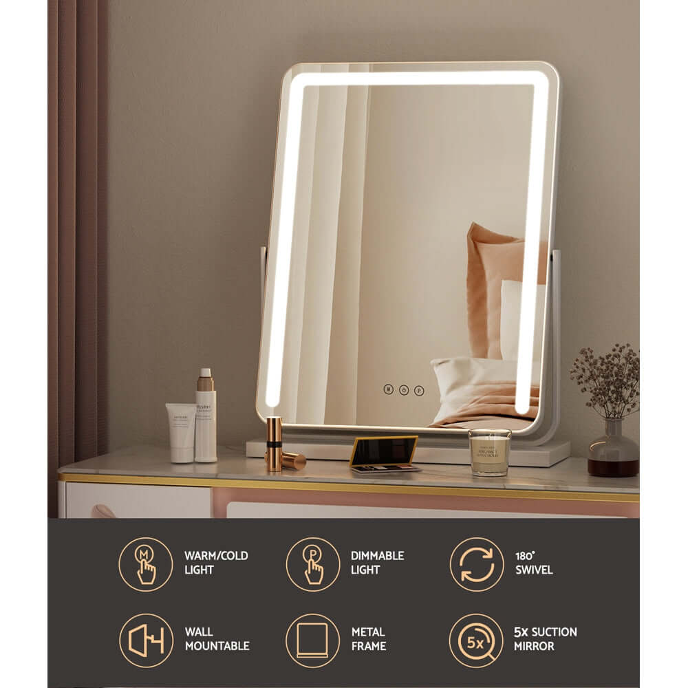 Embellir Makeup Mirror 40x50cm Hollywood Vanity with LED Light Strip Rotation - SportZone.co.nz