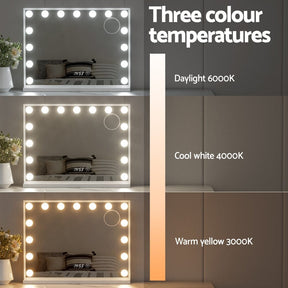 Embellir Makeup Mirror 58x45cm Hollywood Vanity with LED Light Tabletop White - SportZone.co.nz