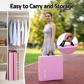 Everfit 180x60cm Gymnastics Mats Folding Exercise Floor Mat Portable 3 Fold Tumbling Mat Pink - SportZone.co.nz