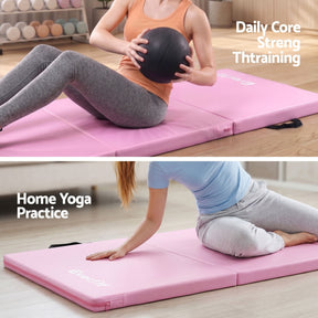 Everfit 180x60cm Gymnastics Mats Folding Exercise Floor Mat Portable 3 Fold Tumbling Mat Pink - SportZone.co.nz