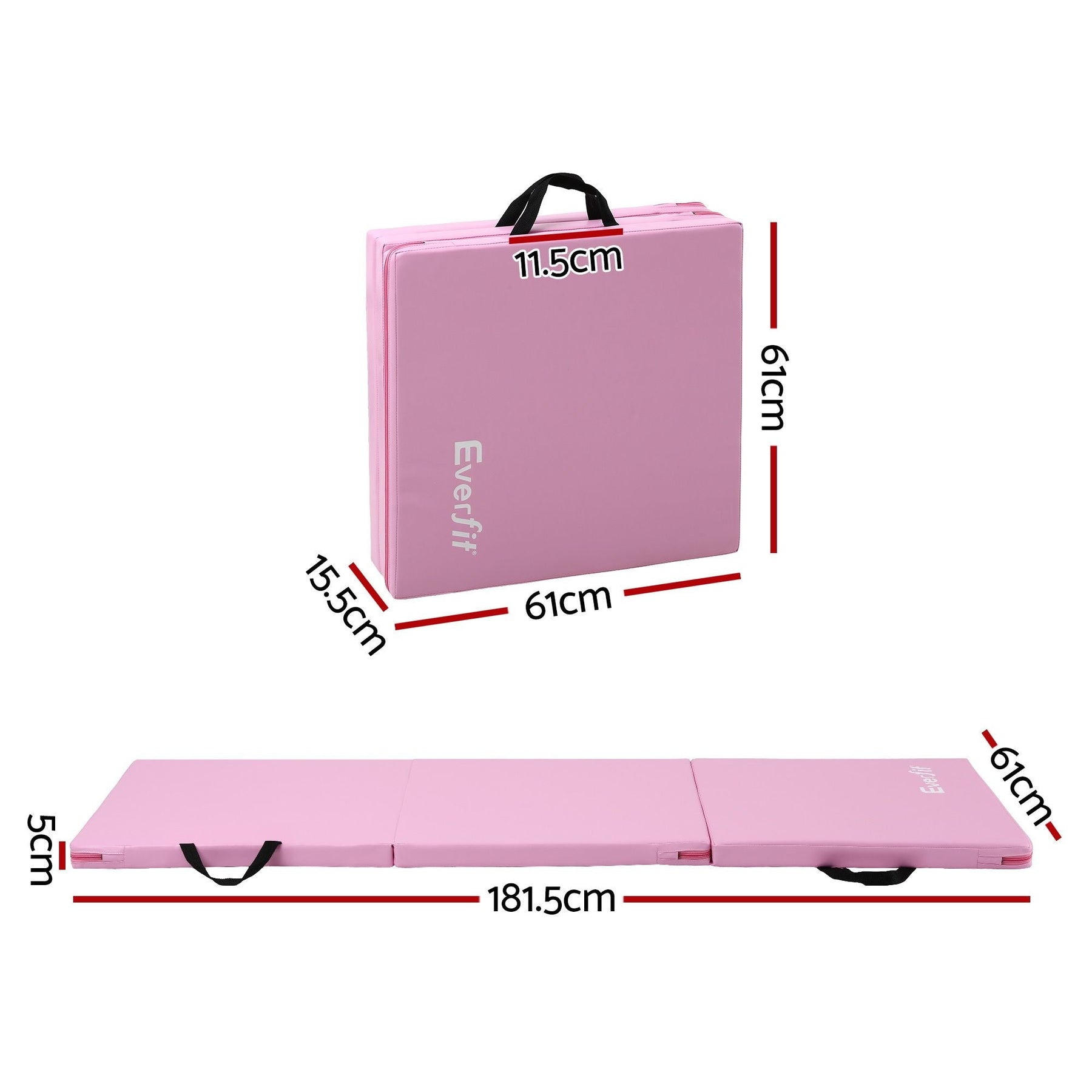Everfit 180x60cm Gymnastics Mats Folding Exercise Floor Mat Portable 3 Fold Tumbling Mat Pink - SportZone.co.nz