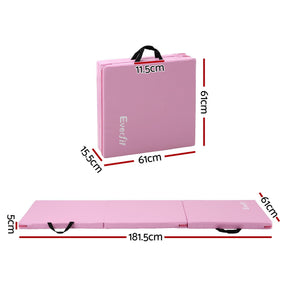 Everfit 180x60cm Gymnastics Mats Folding Exercise Floor Mat Portable 3 Fold Tumbling Mat Pink - SportZone.co.nz