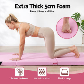 Everfit 180x60cm Gymnastics Mats Folding Exercise Floor Mat Portable 3 Fold Tumbling Mat Pink - SportZone.co.nz