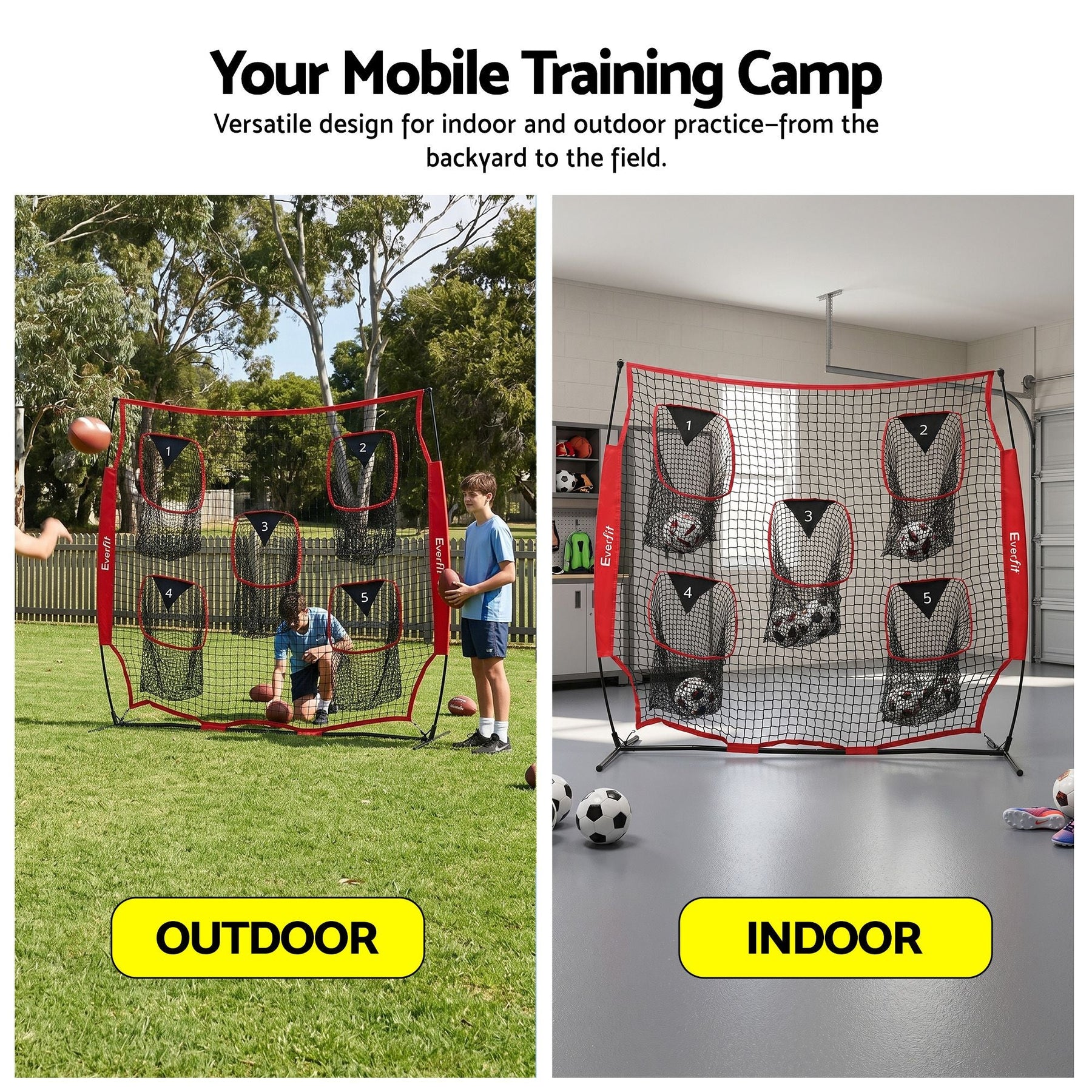 Everfit 1.8m Football Training Net 5 Target Portable Soccer Goal Nets Rebounder - SportZone.co.nz