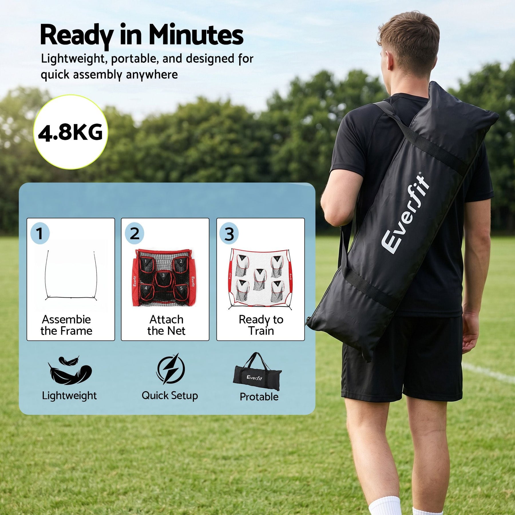 Everfit 1.8m Football Training Net 5 Target Portable Soccer Goal Nets Rebounder - SportZone.co.nz