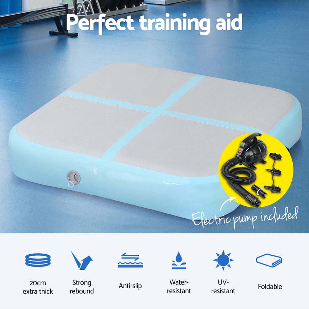 Everfit 1m Air Track Mat Inflatable Gymnastics Tumbling Mat W/ Pump Mint Green - SportZone.co.nz