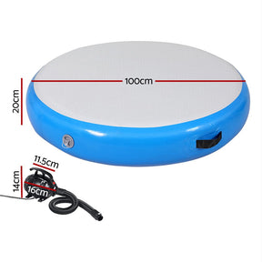Everfit 1m Air Track Spot Inflatable Gymnastics Tumbling Mat Round W/ Pump Blue - SportZone.co.nz