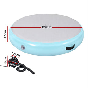 Everfit 1m Air Track Spot Inflatable Gymnastics Tumbling Mat Round W/ Pump Green - SportZone.co.nz