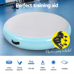 Everfit 1m Air Track Spot Inflatable Gymnastics Tumbling Mat Round W/ Pump Green - SportZone.co.nz