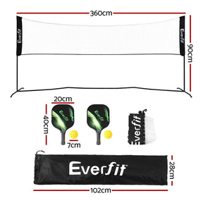 Everfit 3.6M Badminton Tennis Net Portable Volleyball Kit Adjustable Height - SportZone.co.nz