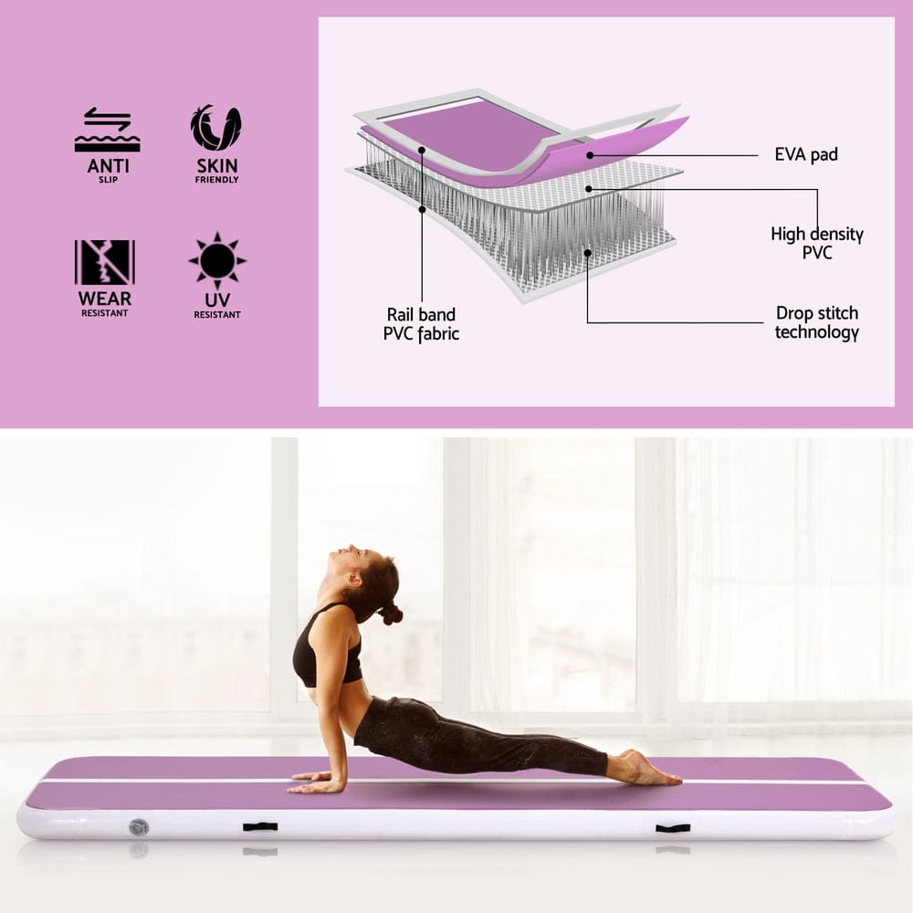 Everfit 3M Air Track Gymnastics Tumbling Exercise Yoga Mat W/ Pump Inflatable Purple - SportZone.co.nz