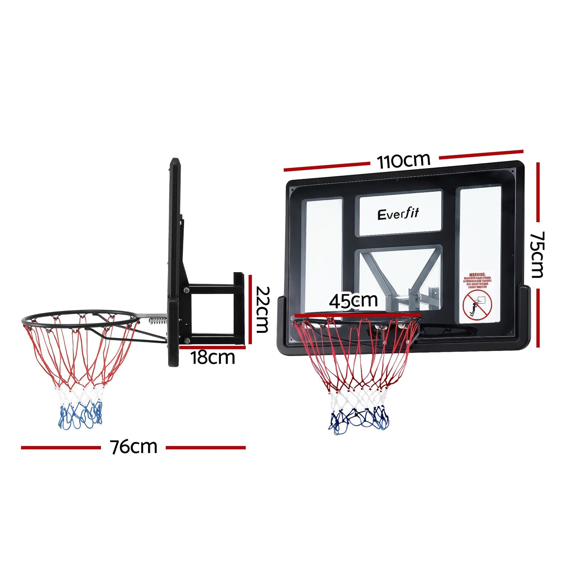 Everfit 43-Inch Wall Mount Kids Basketball Hoop Backboard Indoor Outdoor Sports - SportZone.co.nz