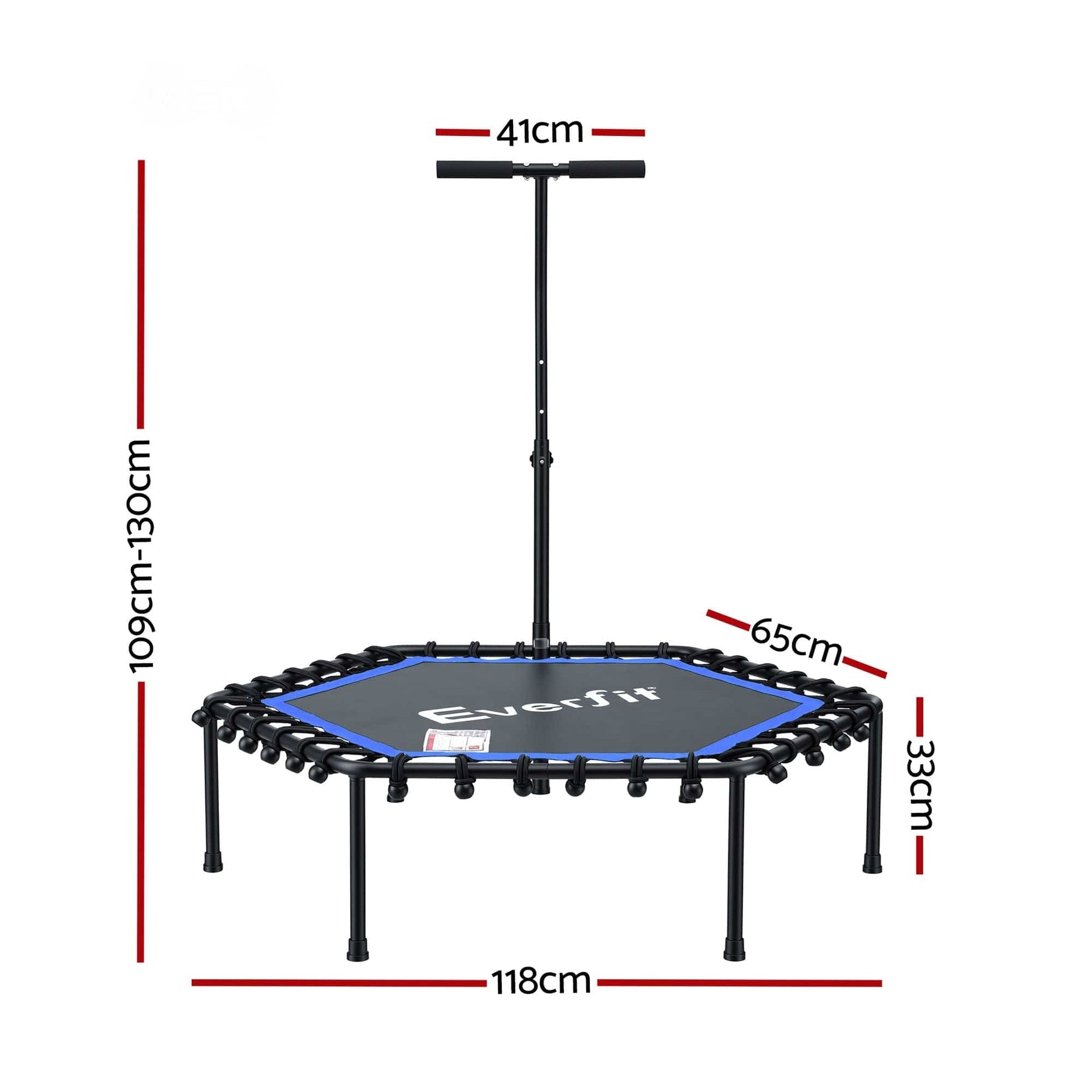 Everfit 48inch Hexagon Fitness Trampoline Rebounder Adjustable Handrail Blue - SportZone.co.nz