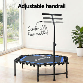 Everfit 48inch Hexagon Fitness Trampoline Rebounder Adjustable Handrail Blue - SportZone.co.nz