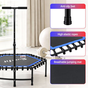 Everfit 48inch Hexagon Fitness Trampoline Rebounder Adjustable Handrail Blue - SportZone.co.nz