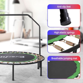 Everfit 48inch Round Fitness Trampoline Rebounder Adjustable Handrail Green - SportZone.co.nz