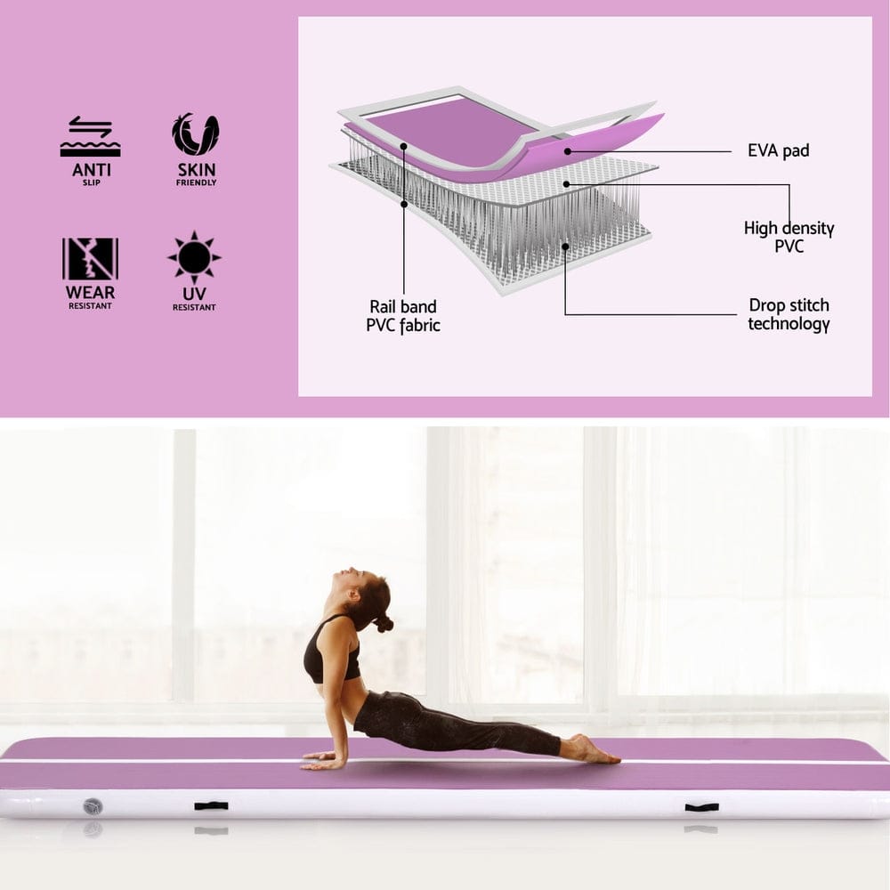 Everfit 4M Air Track Gymnastics Tumbling Exercise Yoga Mat W/ Pump Inflatable Purple - SportZone.co.nz