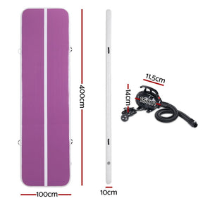 Everfit 4M Air Track Gymnastics Tumbling Exercise Yoga Mat W/ Pump Inflatable Purple - SportZone.co.nz