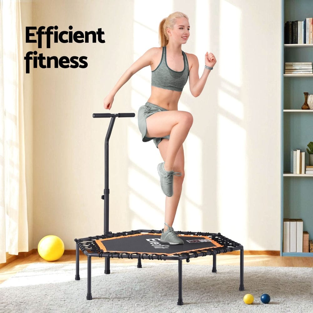 Everfit 51inch Hexagon Fitness Trampoline Rebounder Adjustable Handrail Orange - SportZone.co.nz