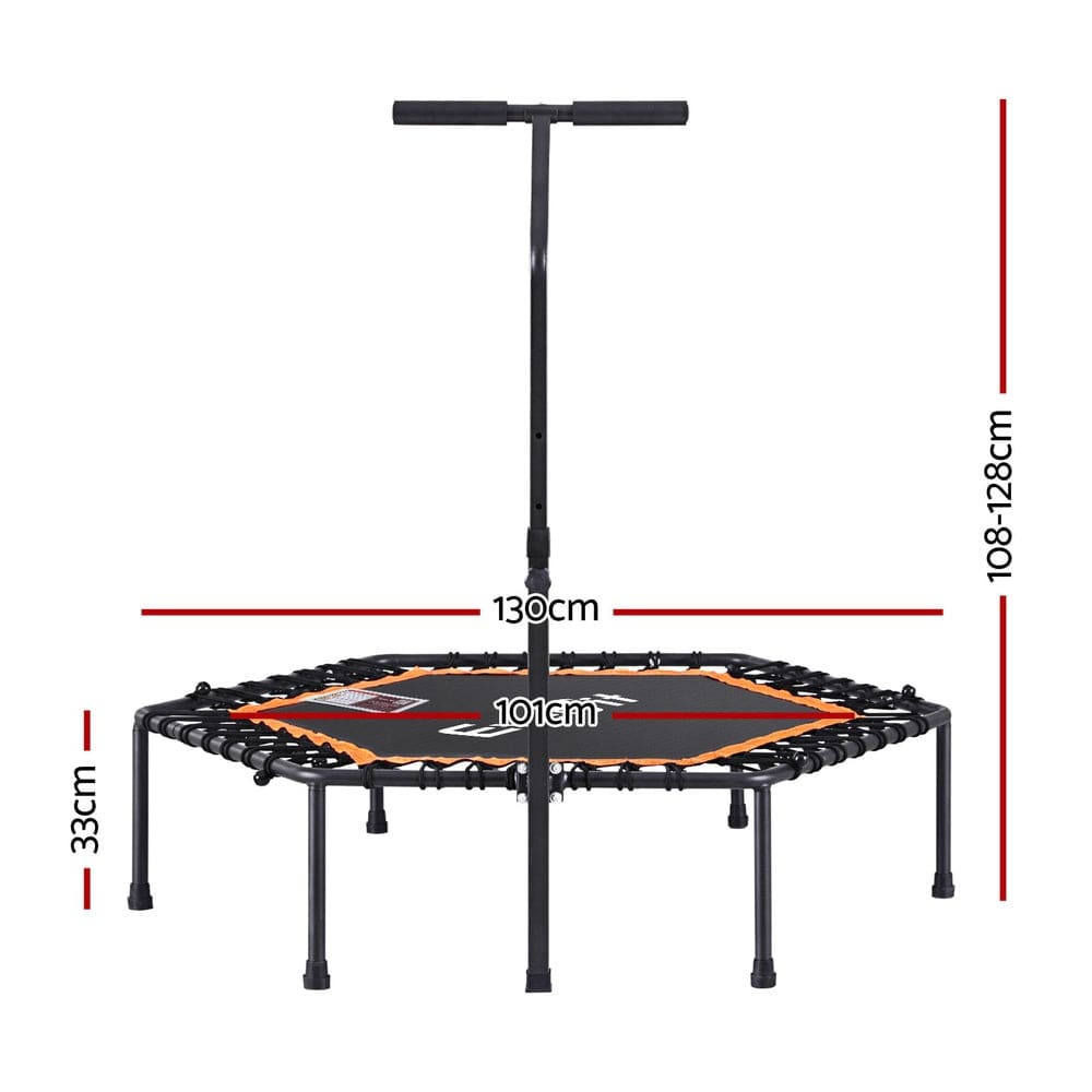 Everfit 51inch Hexagon Fitness Trampoline Rebounder Adjustable Handrail Orange - SportZone.co.nz