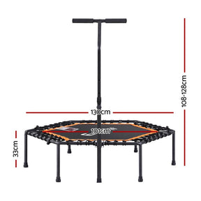 Everfit 51inch Hexagon Fitness Trampoline Rebounder Adjustable Handrail Orange - SportZone.co.nz