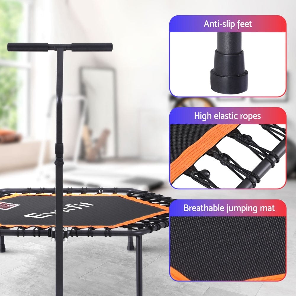 Everfit 51inch Hexagon Fitness Trampoline Rebounder Adjustable Handrail Orange - SportZone.co.nz