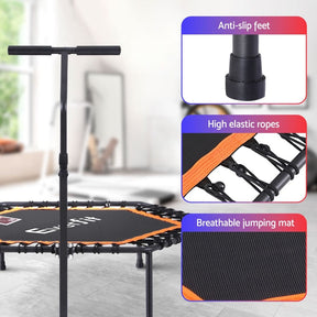 Everfit 51inch Hexagon Fitness Trampoline Rebounder Adjustable Handrail Orange - SportZone.co.nz
