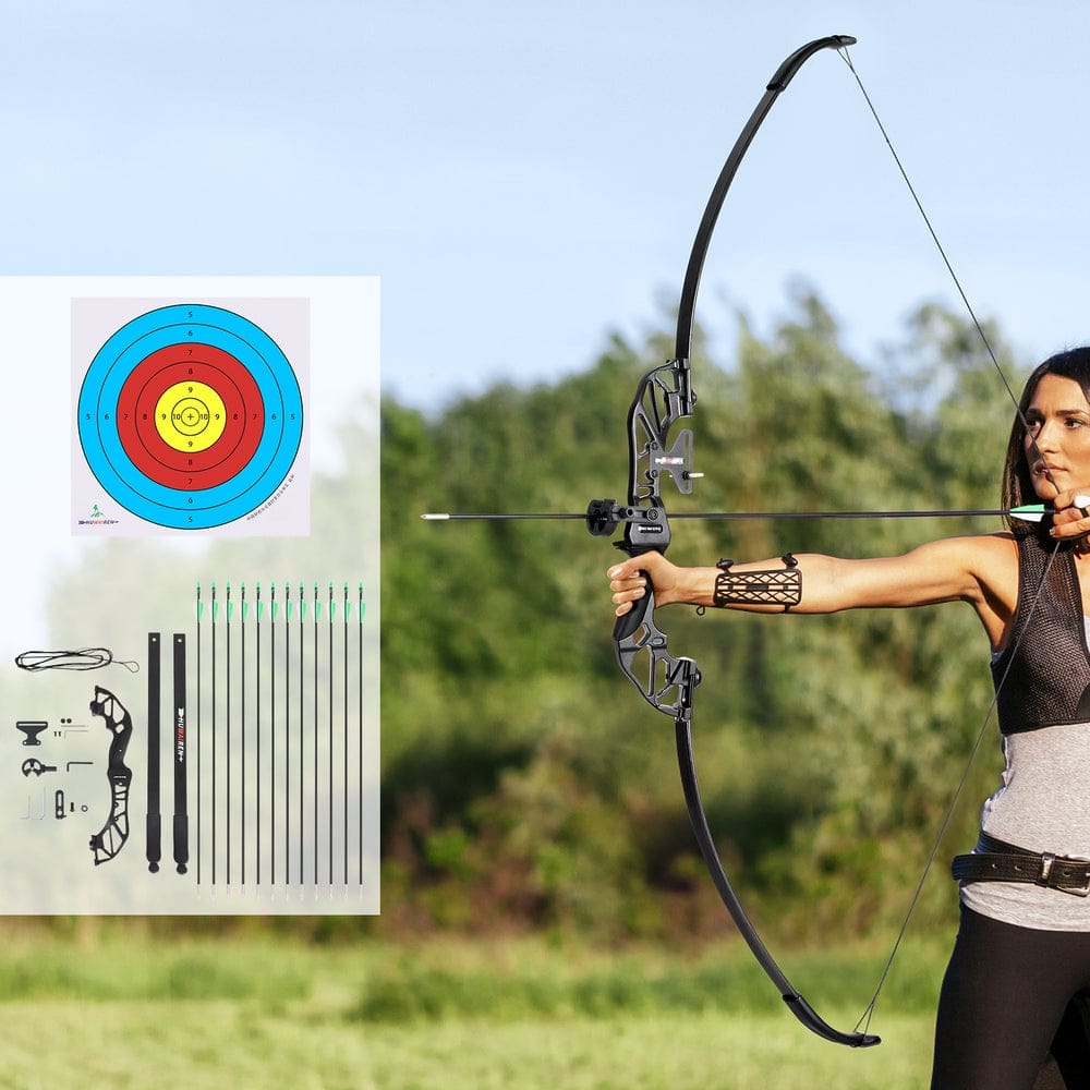Everfit 55lbs Bow Arrow Set Recurve Takedown Archery Hunting for Beginner Green - SportZone.co.nz