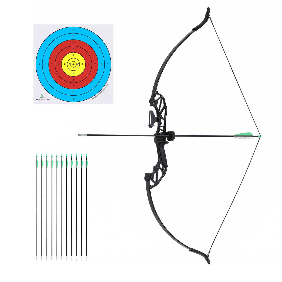 Everfit 55lbs Bow Arrow Set Recurve Takedown Archery Hunting for Beginner Green - SportZone.co.nz