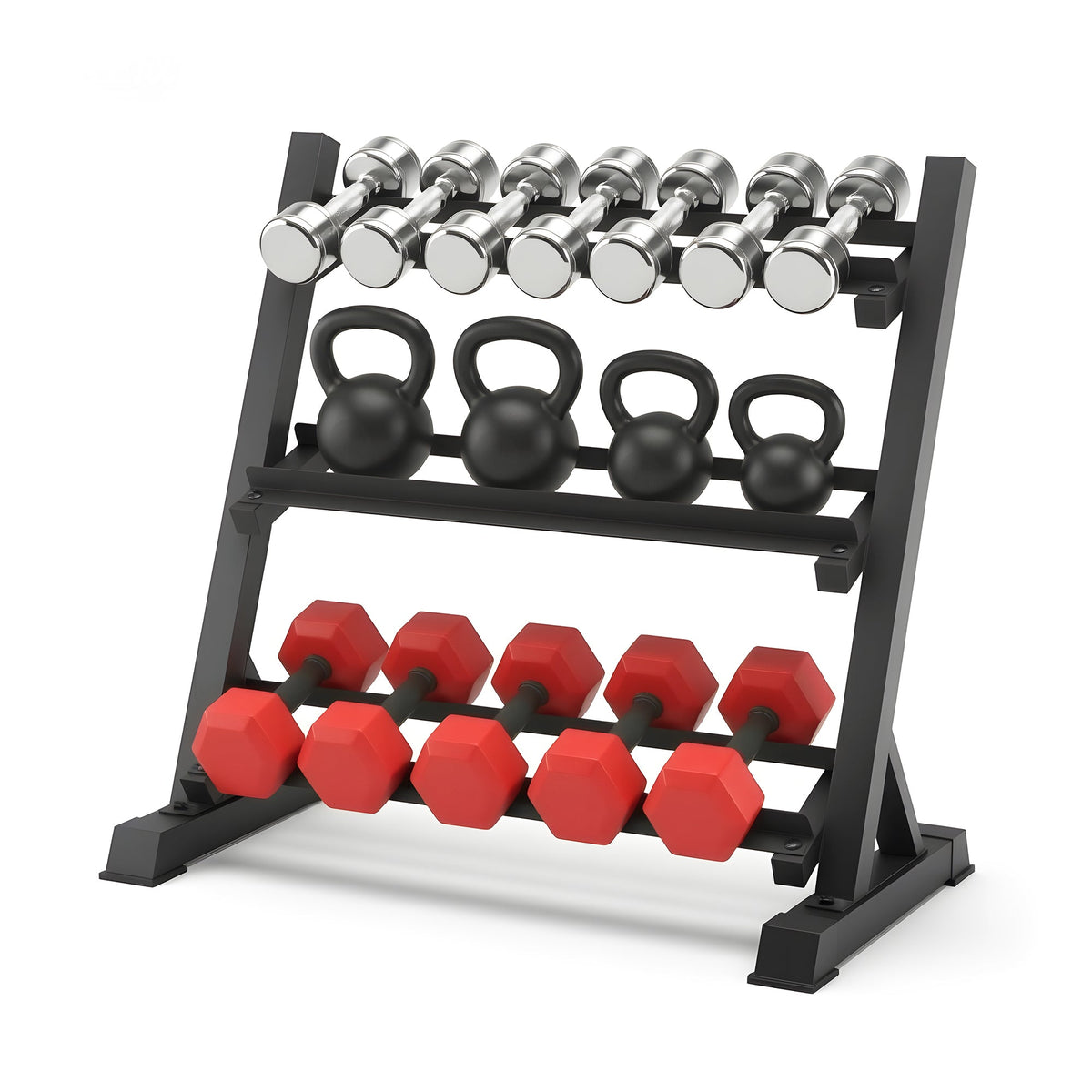 Everfit Dumbbell Rack 3 - Tier Heavy Duty Weight Storage for Home Gym 300kg Capacity Black - SportZone.co.nz