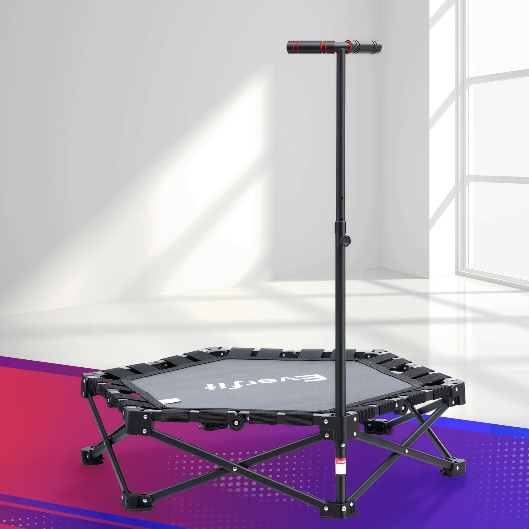 Everfit Fitness Foldable Trampoline Rebounder Adjustable Handle Indoor Exercise Black - SportZone.co.nz