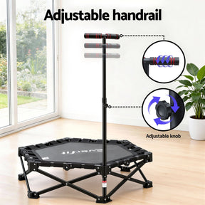 Everfit Fitness Foldable Trampoline Rebounder Adjustable Handle Indoor Exercise Black - SportZone.co.nz