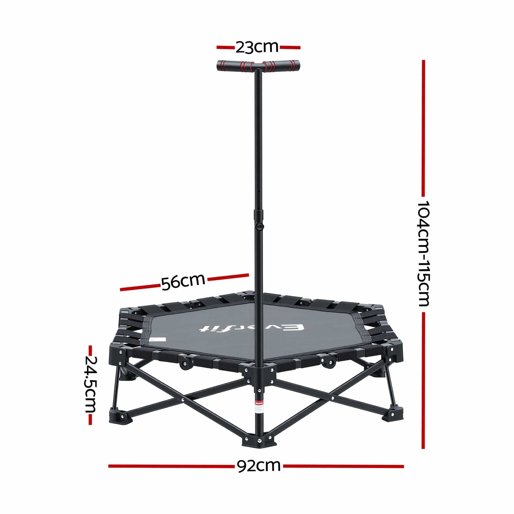 Everfit Fitness Foldable Trampoline Rebounder Adjustable Handle Indoor Exercise Black - SportZone.co.nz