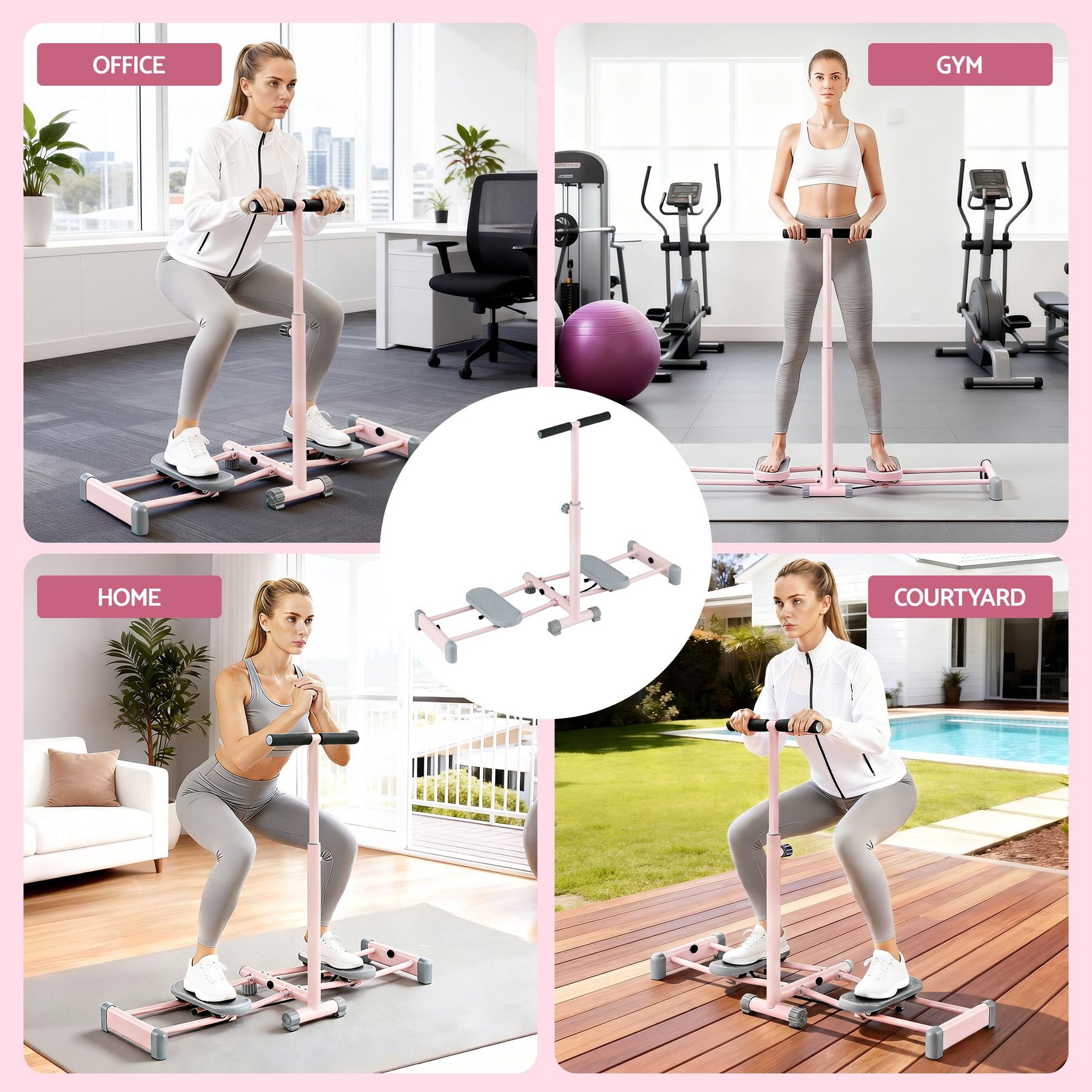 Everfit Foldable Ski Exercise Machine Leg Thigh Trainer Home Fitness Cardio Pink - SportZone.co.nz