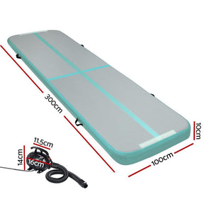 Everfit GoFun 3X1M Inflatable Air Track Mat with Pump Tumbling Gymnastics Green - SportZone.co.nz