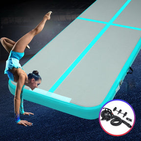 Everfit GoFun 4X1M Inflatable Air Track Mat with Pump Tumbling Gymnastics Green - SportZone.co.nz