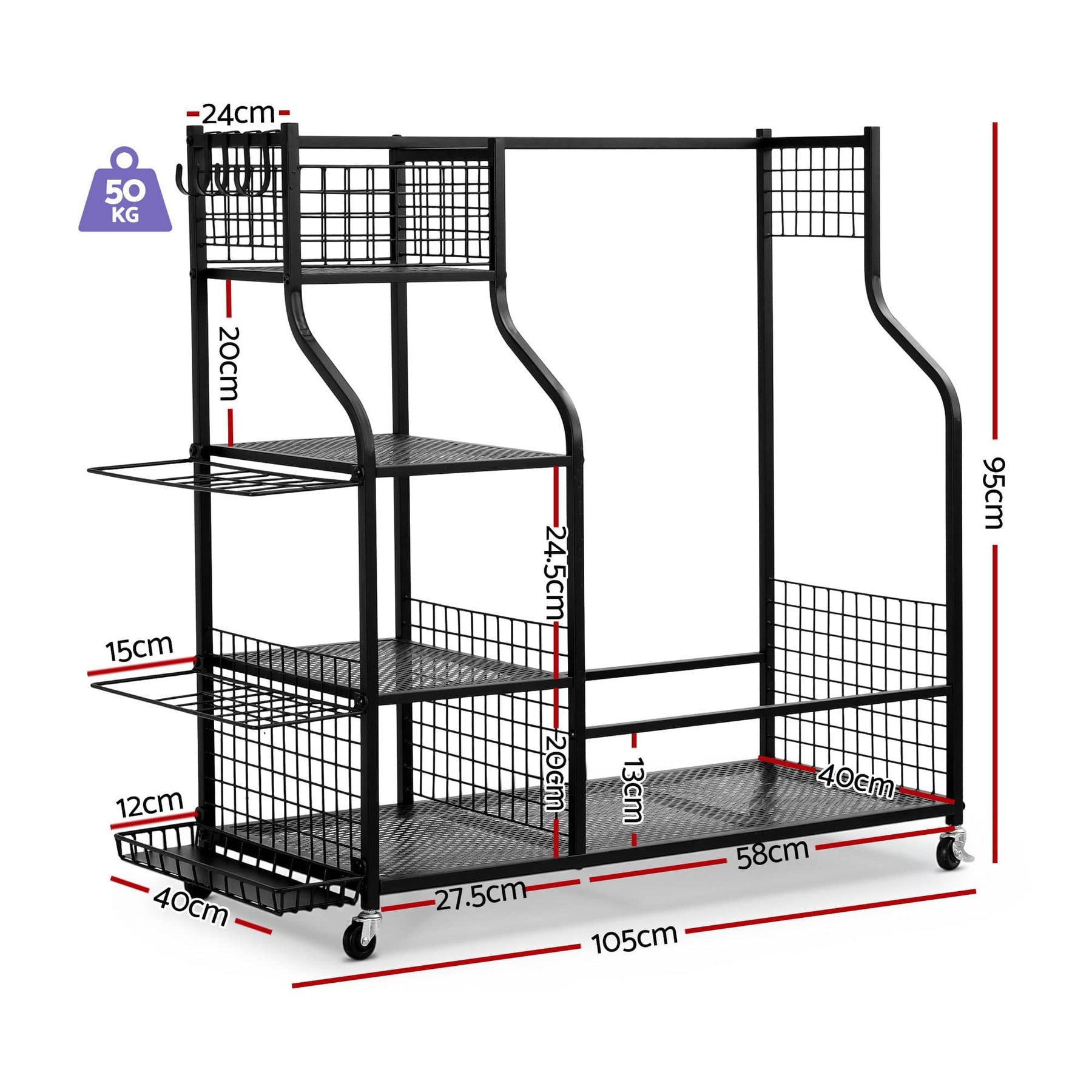Everfit Golf Bag Storage Golf Storage Garage Organizer with Wheels Black - SportZone.co.nz