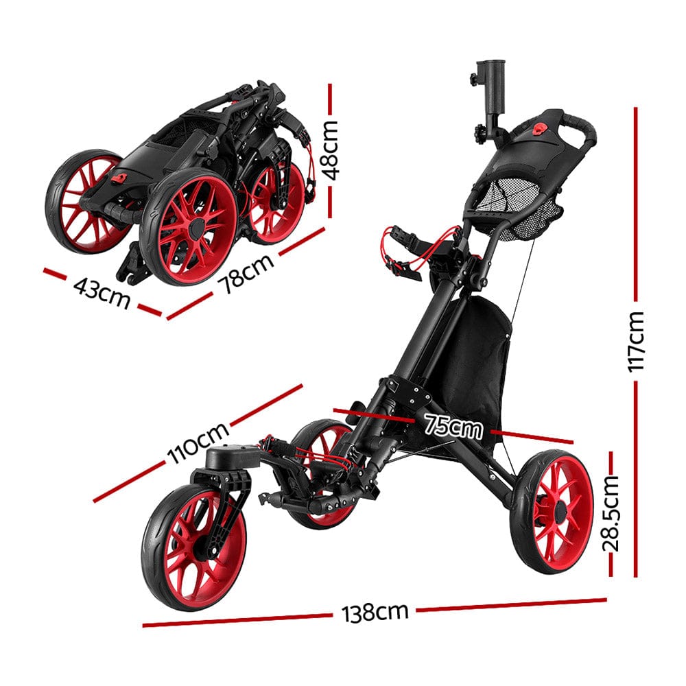 Everfit Golf Buggy Foldable Trolley Golf Cart Swivel Wheel Umbrella Bottle Stand - SportZone.co.nz