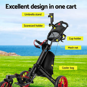 Everfit Golf Buggy Foldable Trolley Golf Cart Swivel Wheel Umbrella Bottle Stand - SportZone.co.nz