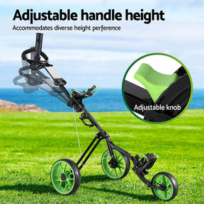 Everfit Golf Buggy Quick Folding Trolley Golf Cart 3 Wheels Height Adjustable - SportZone.co.nz