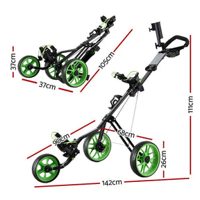 Everfit Golf Buggy Quick Folding Trolley Golf Cart 3 Wheels Height Adjustable - SportZone.co.nz